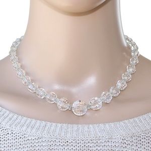 Vintage Crystal Beaded Necklace Graduated Faceted Beads on 16” Chain Estate